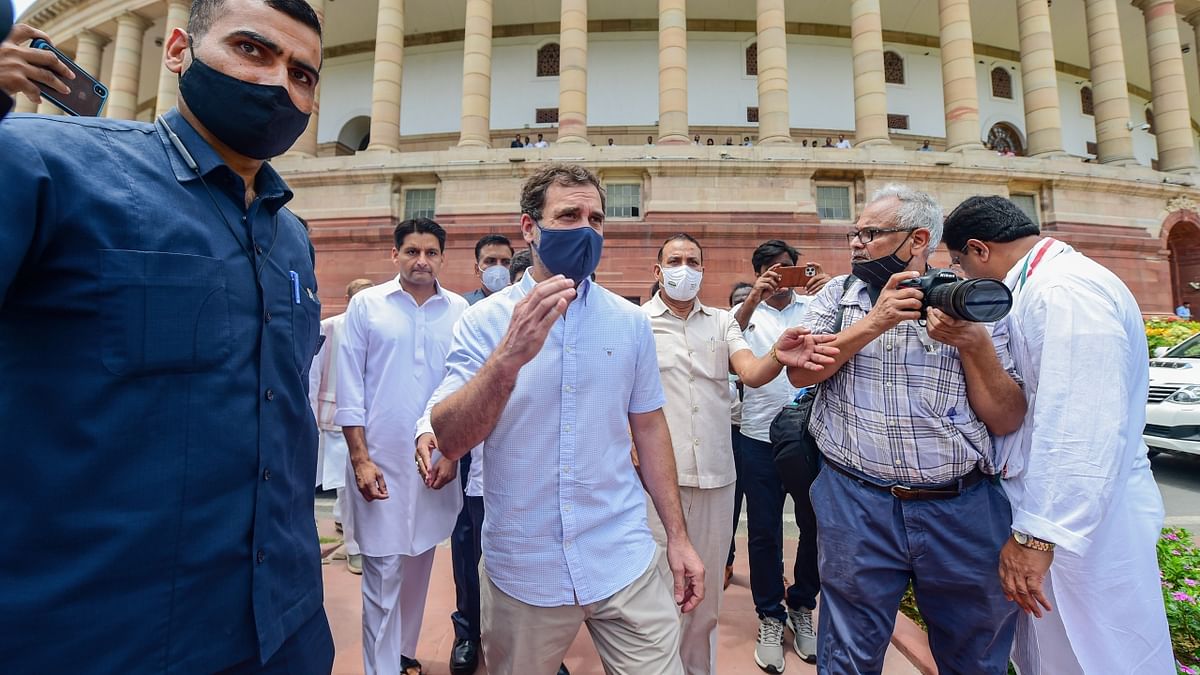 The Congress MPs had earlier gathered at Parliament to decide on the party's strategy as Sonia Gandhi appeared before the Enforcement Directorate for questioning in a money laundering case pertaining to the National Herald newspaper, for the second time. Credit: PTI Photo