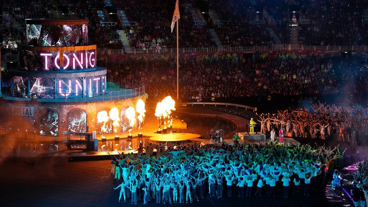 Artists perform during the Commonwealth Games opening ceremony at the Alexander Stadium in Birmingham, England. AP Photo