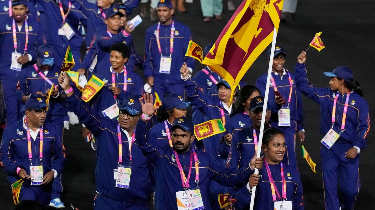 Athletes of Sri Lanka enter the stadium during the Commonwealth Games opening ceremony at the Alexander Stadium in Birmingham, England. Credit: AP Photo