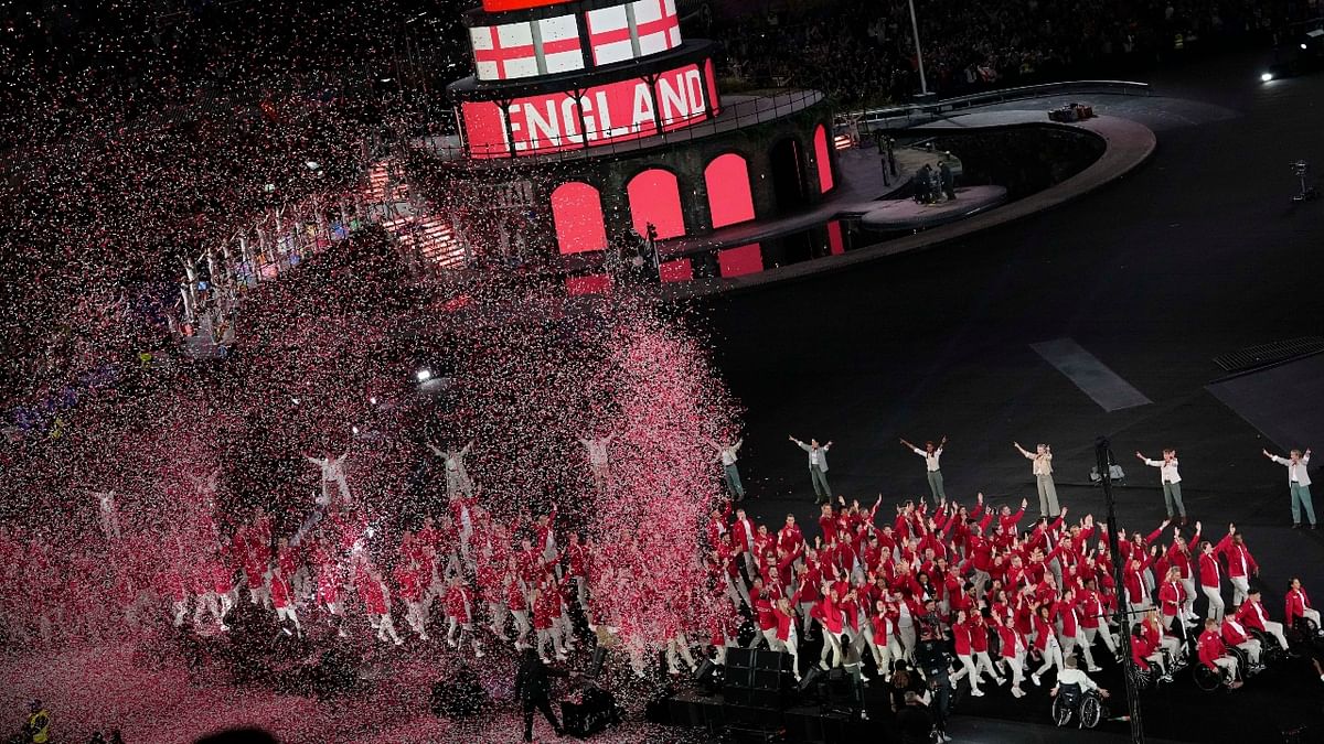 The athletes of England enter the stadium during the Commonwealth Games opening ceremony. Credit: AP Photo