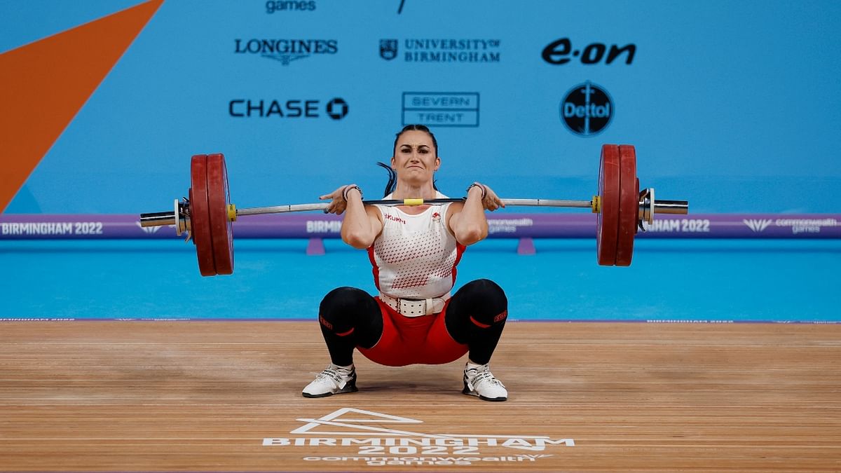 Sarah lifted a total of 229 kg, with 103 kg in snatch and 126 kg in clean and jerk to win the women's 71-kg category. Credit: Reuters Photo