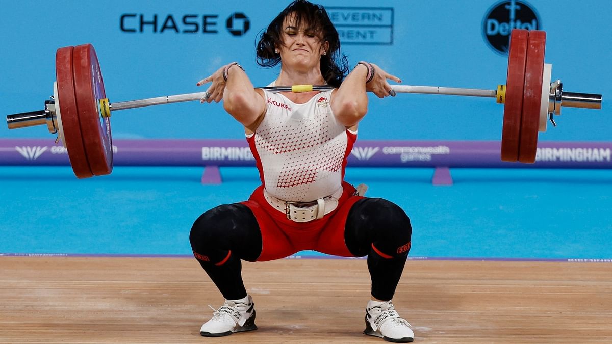 Sarah created a snatch record of 103kg - more than 30kg over her bodyweight. Credit: Reuters Photo