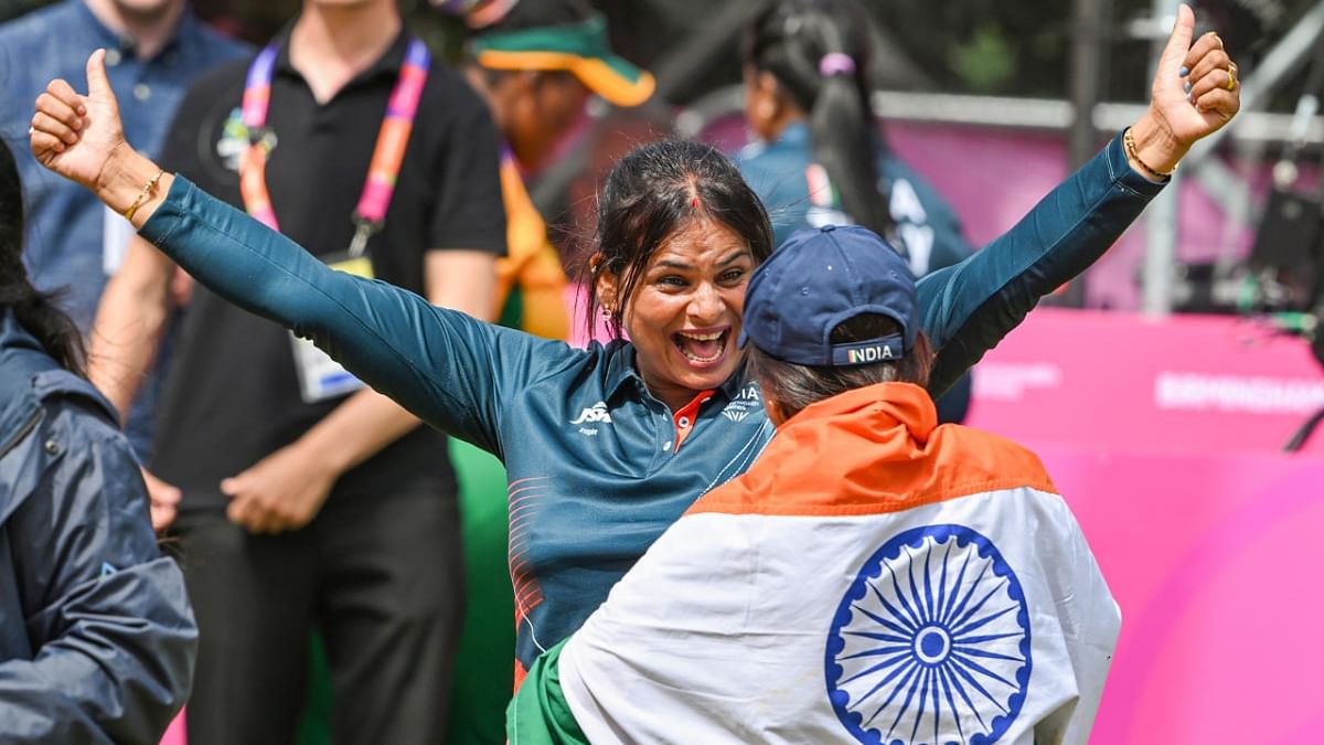 Indian players celebrate after winning the Lawn Bowls Women's Fours final match against South Africa, at the Commonwealth Games 2022 (CWG), in Birmingham, UK, Tuesday, Aug. 2, 2022. Indian team won the match 17-10. Credit: PTI Photo