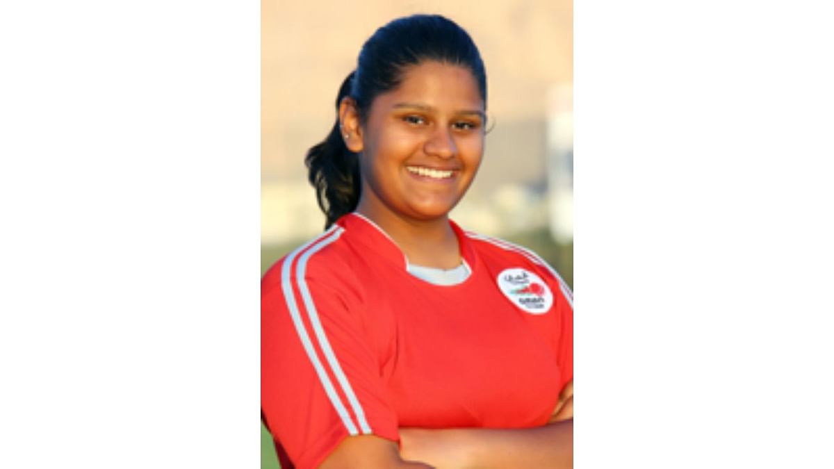 Nayan Anil of Oman is the third player to score fifty of 22 balls. She created this record during a match against Saudi Arabia in Al Amerat in March 2022. Credit: Oman Cricket