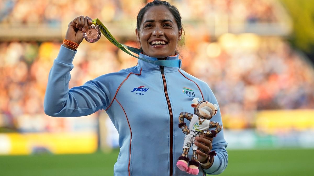 The experienced Annu Rani also scripted history as she became the first Indian female javelin thrower to win a medal, a bronze, with the best effort of 60m in her fourth attempt. Credit: AP Photo