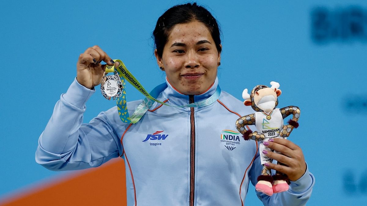 Bindyarani Devi created a Games record by lifting 116 kg in the clean and jerk after a personal best of 86 kg in the snatch section and secured a silver in the women's 55 kg category, providing the country's fourth weightlifting medal in as many categories at the Commonwealth Games. Credit: Reuters Photo