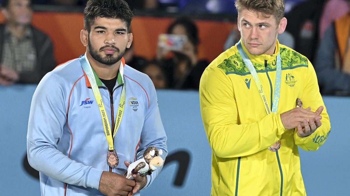 In the last Indian bout in the competition, Deepak Nehra (97kg) outplayed Pakistan's Tayab Raza 10-2 in the bronze play-off as we signed off from the wrestling competition with a high success rate. Credit: PTI Photo