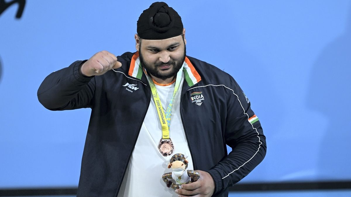 Gurdeep Singh rounded off India’s weightlifting campaign with a bronze medal in the +109kg event at the 2022 Commonwealth Games. Credit: PTI Photo