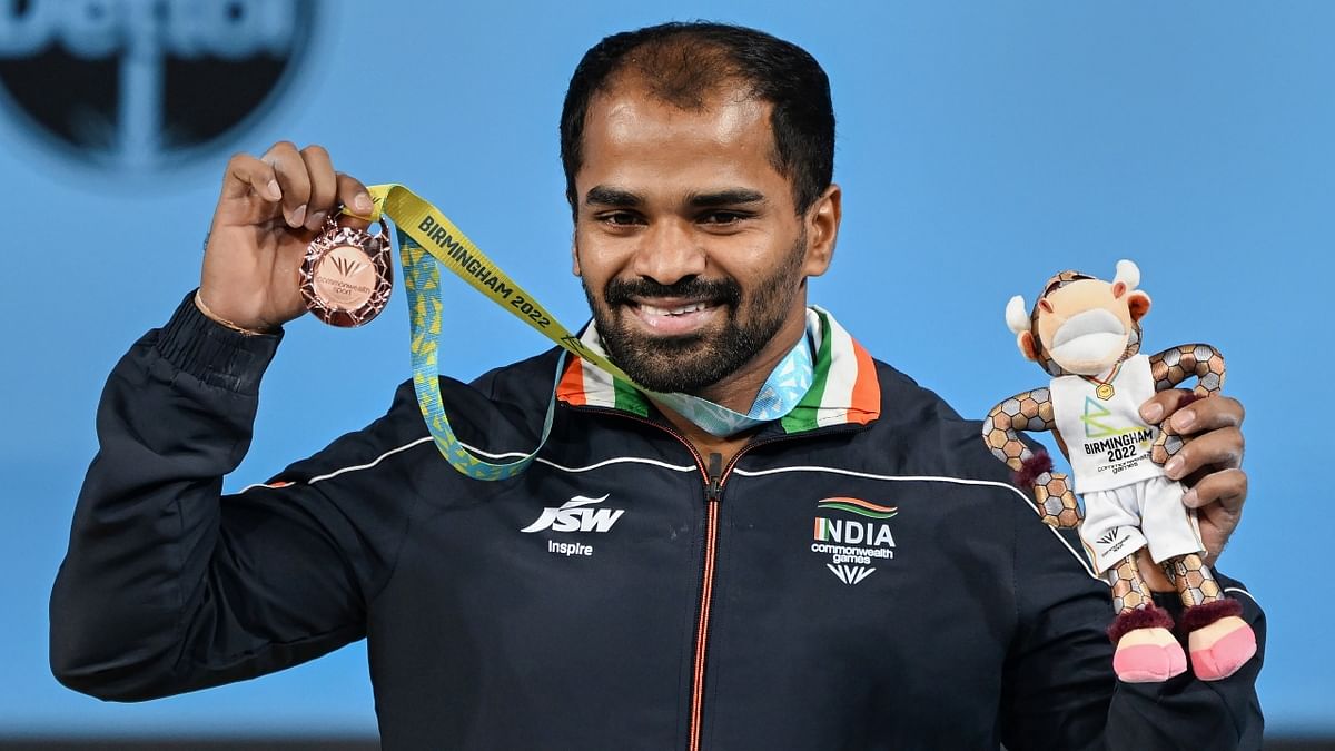 Upping India's medal tally, weightlifter Gururaja Poojary clinched a bronze medal in the men's 61 kg category at the Birmingham Commonwealth Games. Credit: PTI Photo