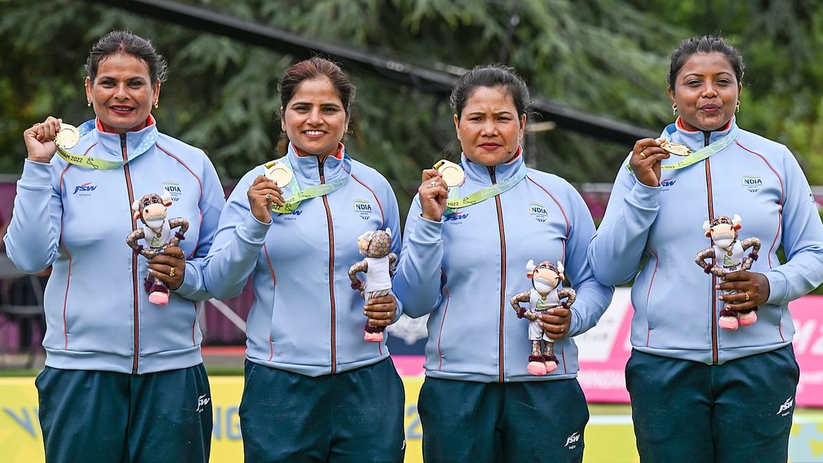 The India lawn bowls team bagged a historic gold medal at the Commonwealth Games on August 2, a day after getting the country hooked to the rarely-followed game with their inspiring show. Credit: PTI Photo