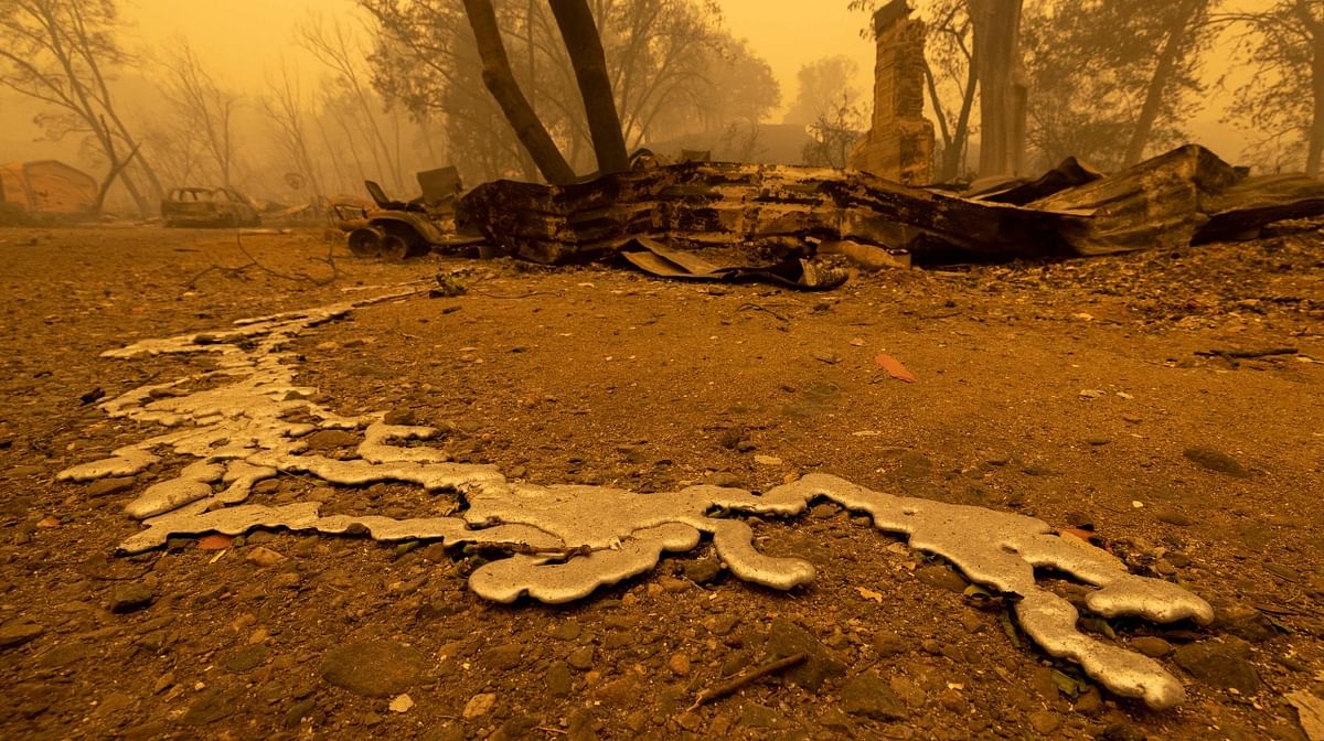 Melted aluminium is seen at a property in the community of Klamath River, which burned in the McKinney Fire, in California. Credit: AFP Photo