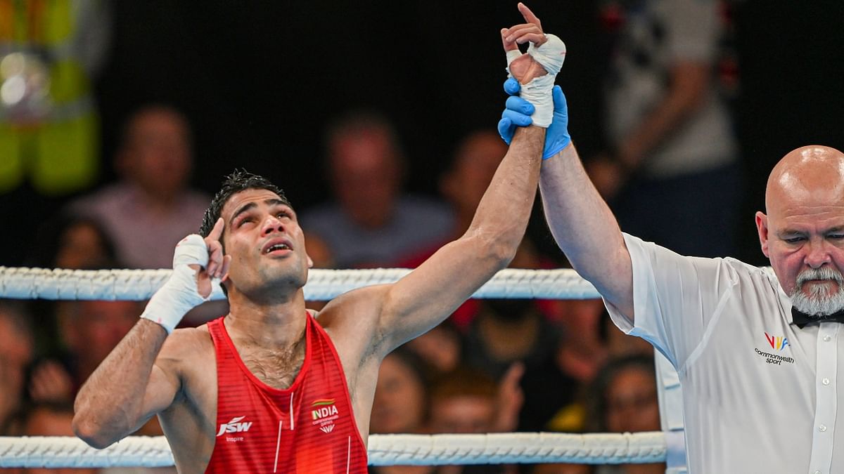 Mohammad Hussamuddin fetched his second consecutive CWG medal by defeating Tryagain Morning Ndevelo of Namibia in a 4-1 split verdict at the Commonwealth Games in Bigmingham. Credit: PTI Photo