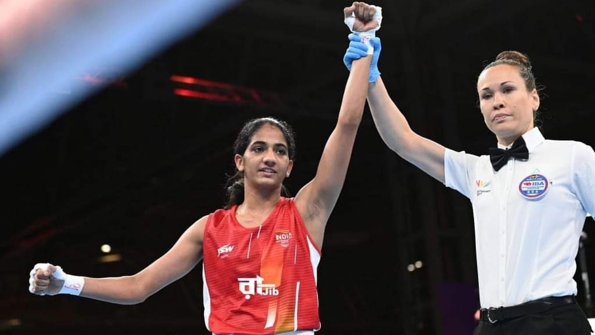 Boxer Nitu Ghanghas won gold in the women's minimumweight title at the Commonwealth Games. Credit: Twitter/JM_Scindia