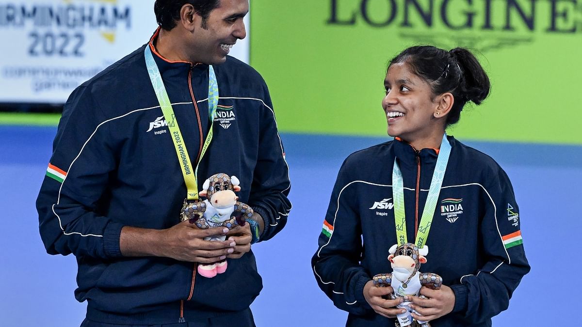 Indian table tennis legend Achanta Sharath Kamal defied age to team up with young Sreeja Akula to win the mixed doubles gold medal at the Commonwealth Games in Birmingham. Credit: PTI Photo