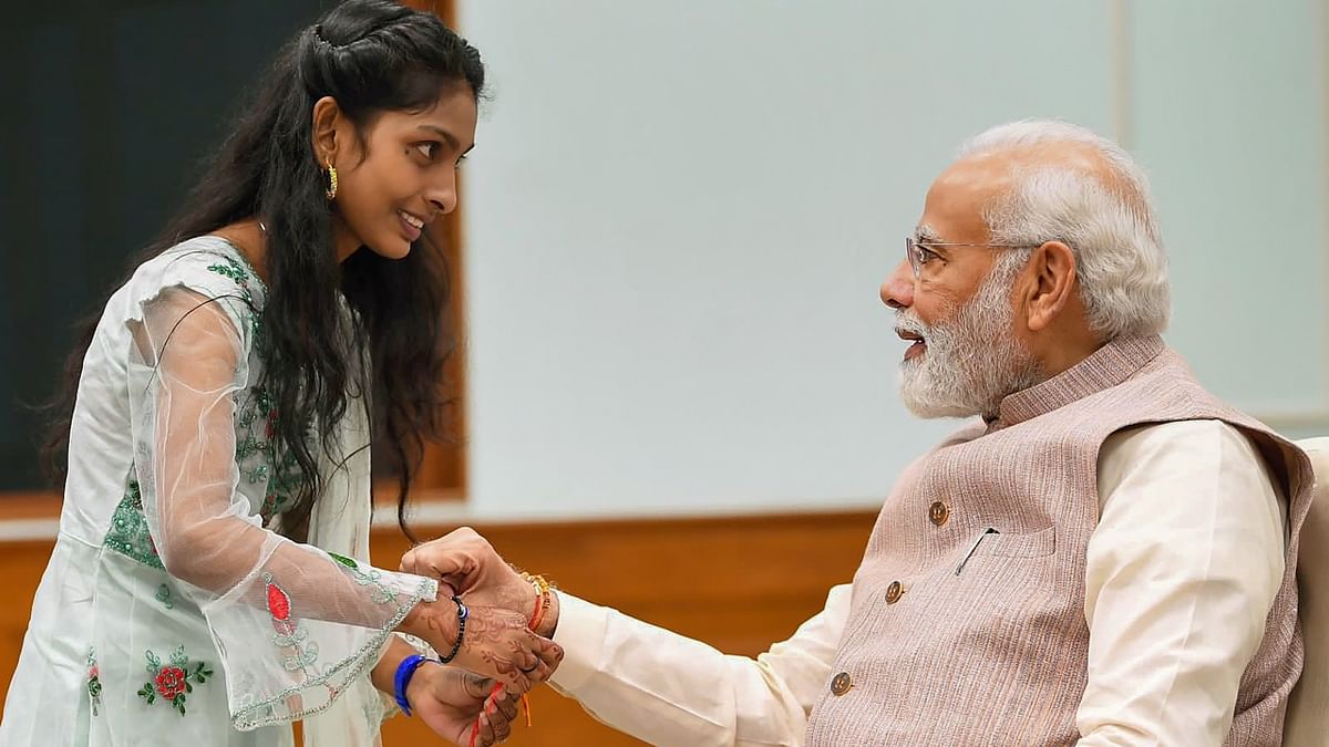 'A very special Raksha Bandhan with these youngsters,' the prime minister tweeted and posted pictures from the event. Credit: Twitter/@narendramodi