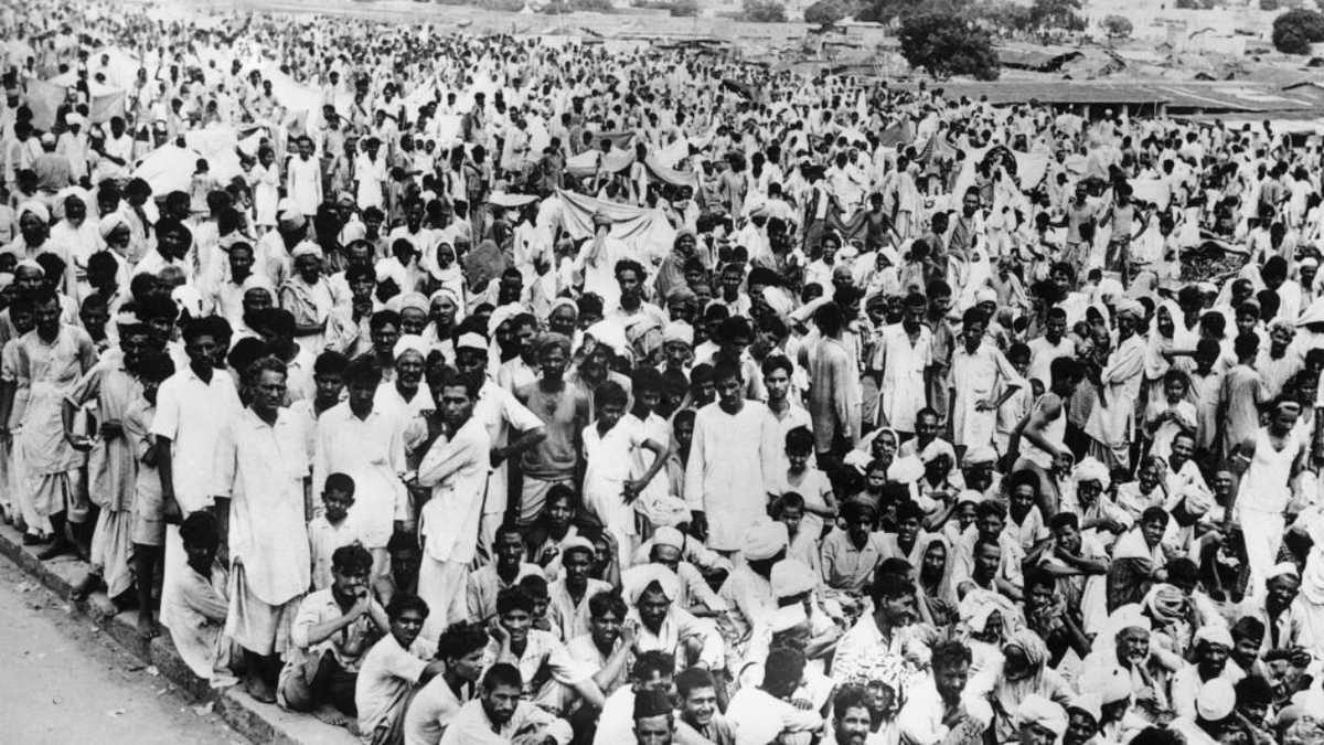 1947: Crowds of refugees gathered in Delhi having fled the Punjab riots Credit: Photo by Keystone/Getty Images