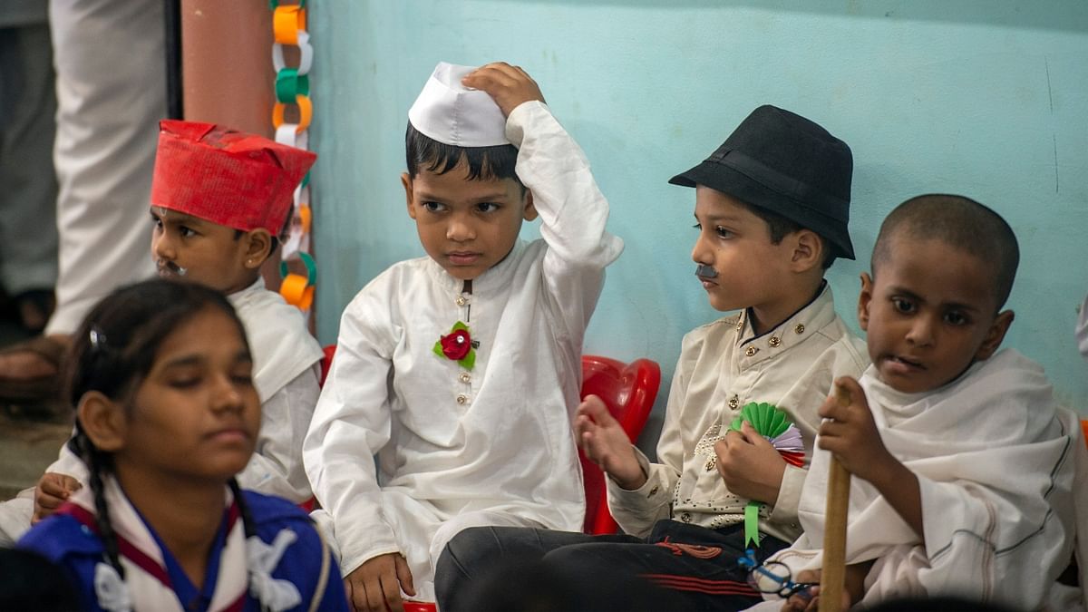 Children dress up as freedom fighters to celebrate 75 years of Indian independence on the occasion of 76th Independence Day, in Mumbai. Credit: PTI Photo