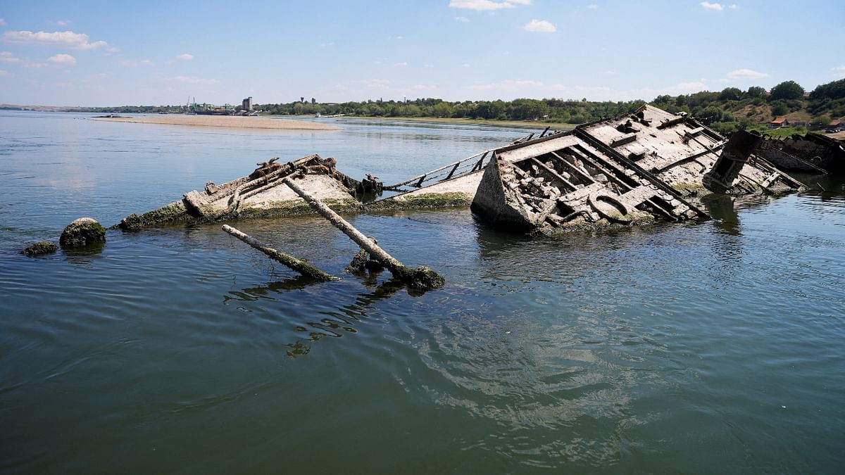 Wreckage of a World War II German warship is seen in Danube in Prahovo, Serbia. Credit: Reuters Photo