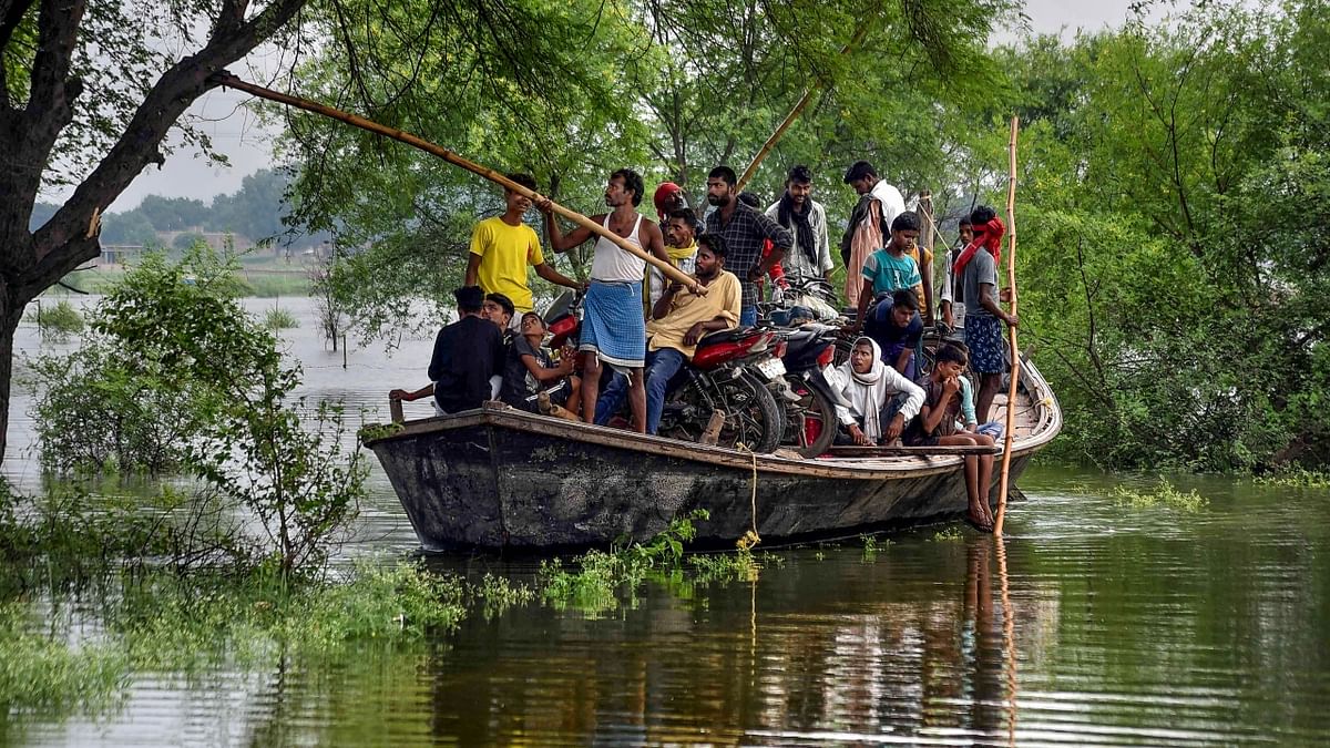 Reportedly, the district administration has set up 99 flood control chowkis and initiated rescue and relief operations in the affected areas. Credit: PTI Photo