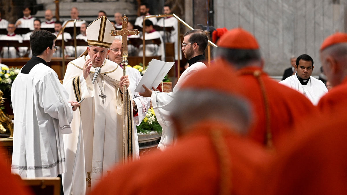 Pope Francis attends a consistory ceremony to elevate Roman Catholic prelates to the rank of cardinal, at Saint Peter's Basilica at the Vatican, August 27, 2022. Credit: Reuters via Vatican Media
