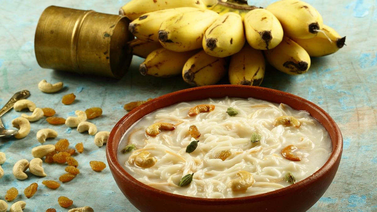 Payasam: Another south Indian delicacy, payasam is a kheer made from rice or vermicelli cooked in milk, jaggery, and coconut and garnished with lots of dry fruits. This traditional sweet is a hit among devotees from the southern part of India. Credit: Getty Images
