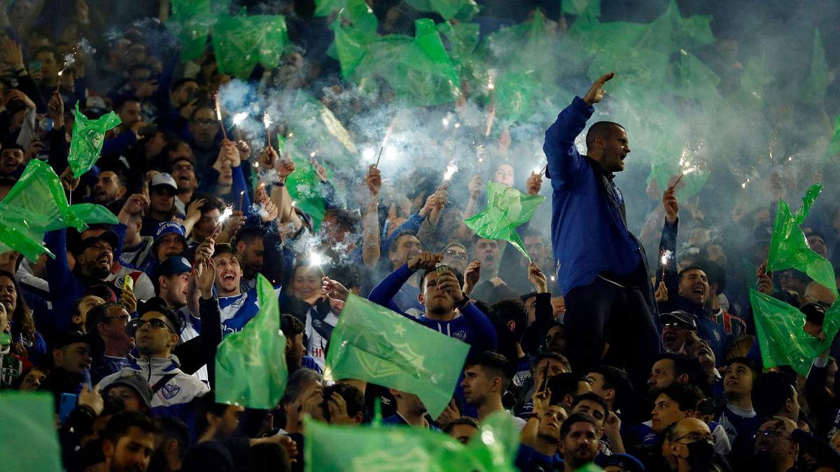Velez Sarsfield fans inside the Estadio Jose Amalfitani in Buenos Aires ahead of their team’s semi-final clash against Flamengo in the Copa Libertadores, August 31, 2022. Credit: Reuters Photo