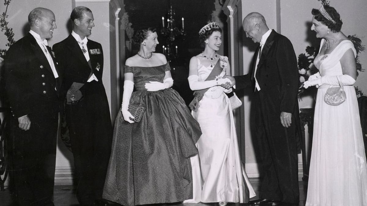 There have been 13 US Presidents during the Queen's reign and, with the exception of President Johnson, Elizabeth has met each one. In this photo, the 34th president of the United States, Dwight D Eisenhower, is seen with Queen Elizabeth at the British Embassy in Washington DC in 1957. Credit: Instagram/royalcollectiontrust