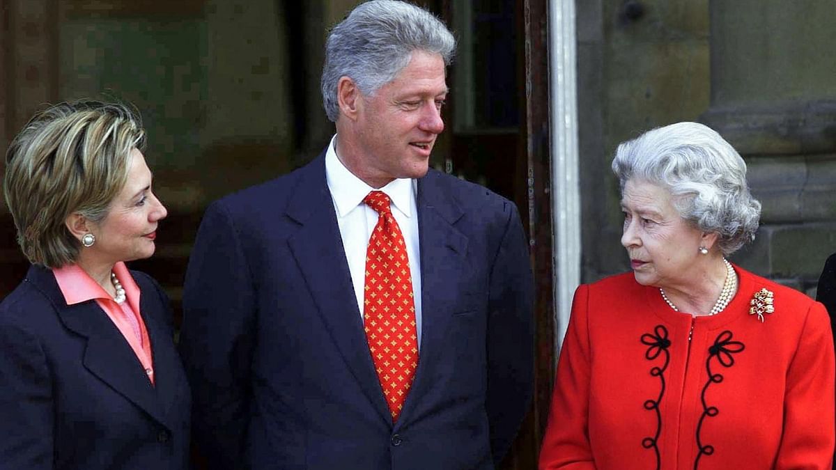 Queen Elizabeth II with US President Bill Clinton and his wife Hillary at Buckingham Palace in London in December 2000. Credit: AFP Photo