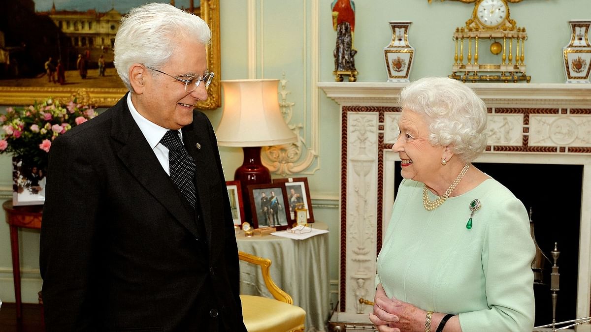 Queen Elizabeth II with Italian President Sergio Mattarella in the Buckingham Palace in London in 2015. Credit: AFP Photo