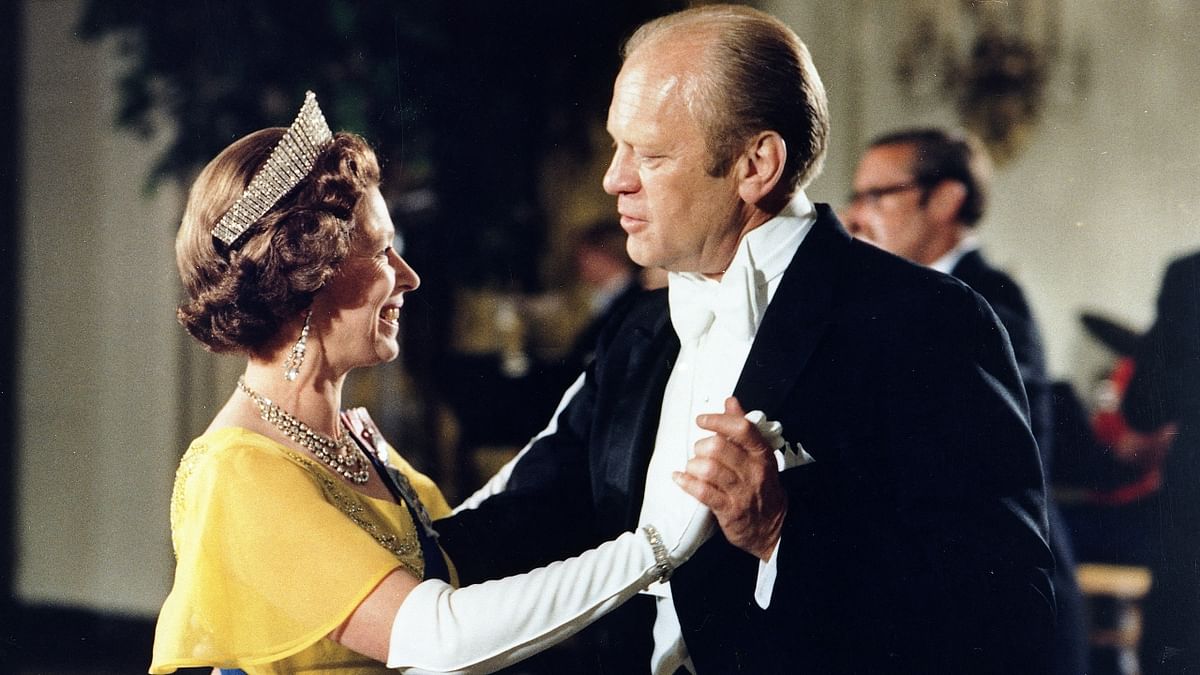 US President Gerald Ford dances with Queen Elizabeth II during the state dinner in honour of the Queen and Prince Philip at the White House in Washington, DC in July 1976. Credit: AFP Photo