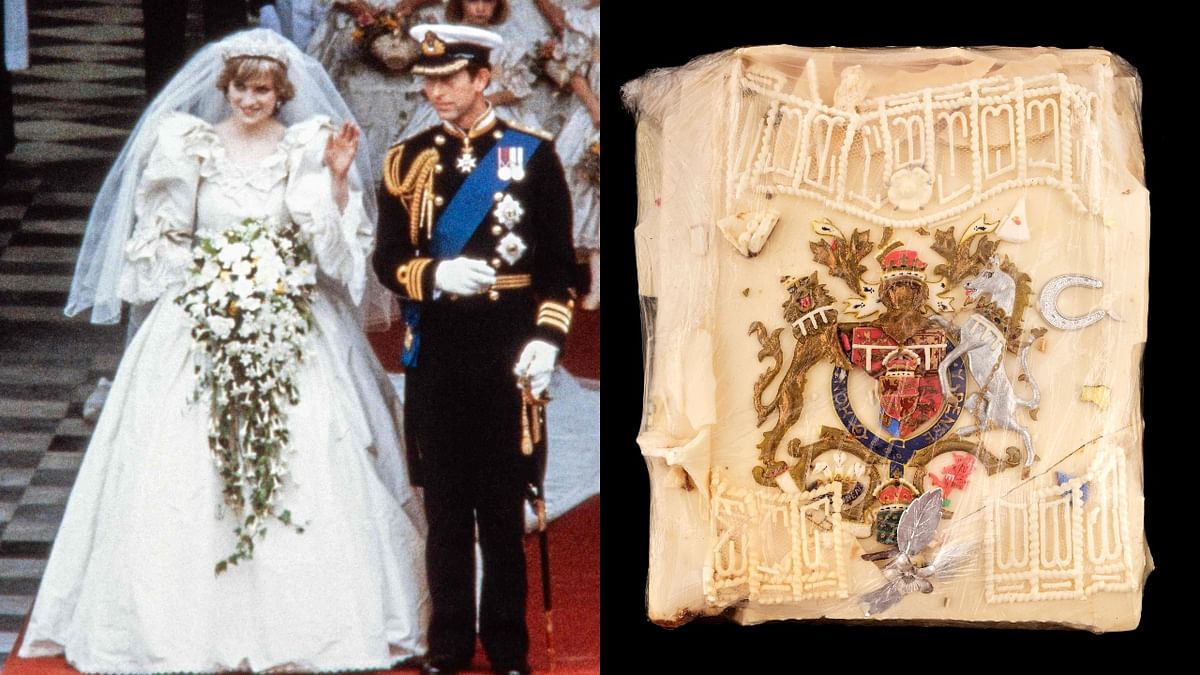 Wedding cake: In 2021, a slice of Princess Diana and Prince Charles's wedding cake went under the hammer. Many believed that the very rare item would not sell for over £500, but to everyone's shock, the slice of cake that's 40 years old fetched almost four times of the expected amount and won £1,850. Other slices of Royal Family cake were also auctioned, such Queen Elizabeth II and Prince Philip and Prince William and Kate Middleton. Credit: AFP Photo