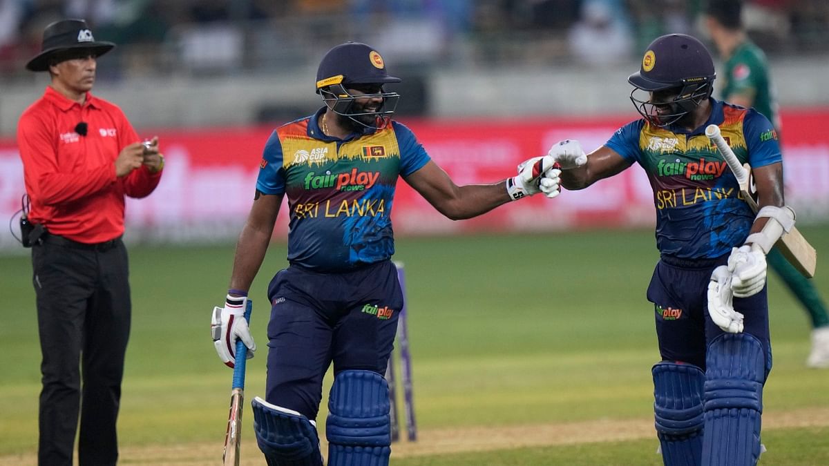 Rajapaksa finished the innings with a four and six off Naseem in his 45-ball blitz, and Chamika Karunaratne put on 54 runs to further boost the total. Credit: AP Photo
