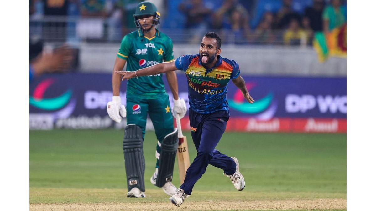 Karunaratne got Rauf out on the final ball to trigger Sri Lankan celebrations. Credit: Reuters Photo