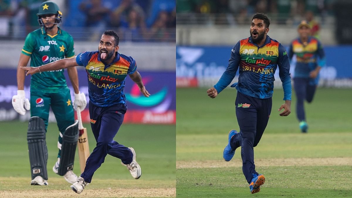 Sri Lankan bowlers Pramod Madushan (4-34) and Hasaranga (3-27) shared seven wickets between them to bowl out Pakistan for 147 while chasing 171 at the Asia Cup finale in Dubai. Credit: AFP Photo