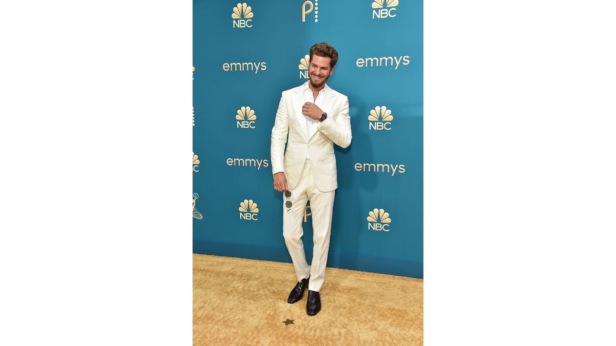 Andrew Garfield looked dapper as he went an white outfit. Credit: AFP Photo
