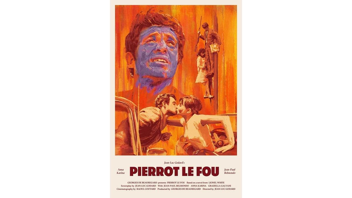 Pierrot le Fou (1965): The romantic crime comedy is about a rekindled romance between Ferdinand (Jean-Paul Belmondo) and Marianne Renoir (Anna Karina) who decide to run away from the bourgeois society of magazine ads and corporate squares. Credit: Twitter/LechterDoily