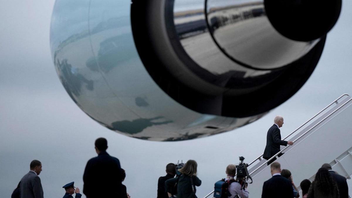 US President Joe Biden boards Air Force One before departing from Andrews Air Force Base in Maryland. Credit: AFP Photo