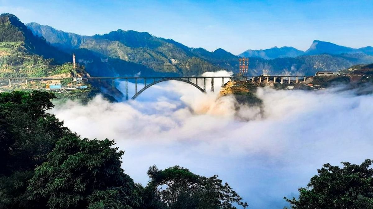 The Ministry of Railways took to social media to share stunning pictures of the world's highest railway bridge over river Chenab which is part of the Udhampur-Srinagar-Baramulla rail link project. Credit: Twitter/ @RailMinIndia