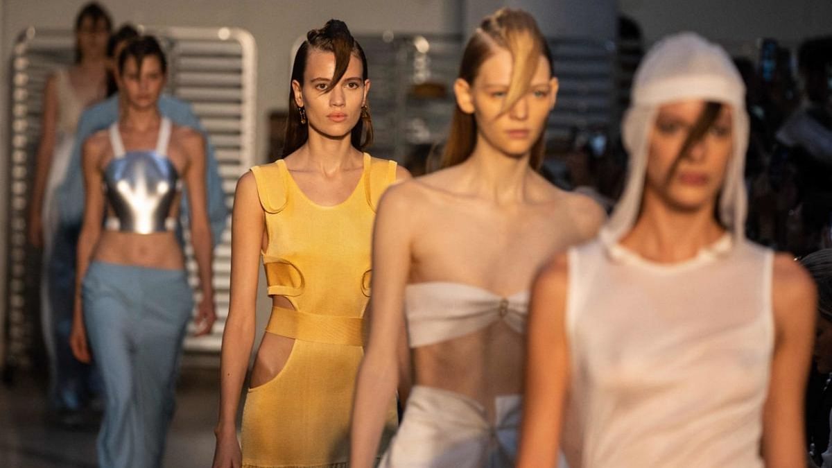 Models walk the runway at the BEVZA Spring 2023 fashion show during New York Fashion Week. Credit: AFP Photo