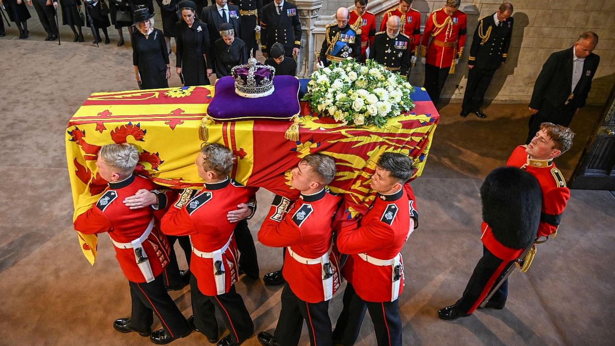 The reception of the coffin of Queen Elizabeth for her lying-in-state at Westminster Hall in London. Credit: Reuters Photo