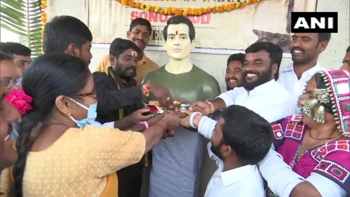 Sonu Sood: People in Telangana built a temple for actor Sonu Sood who emerged as a real-life hero and savior for many during the Covid-19 pandemic. Credit: ANI Photo