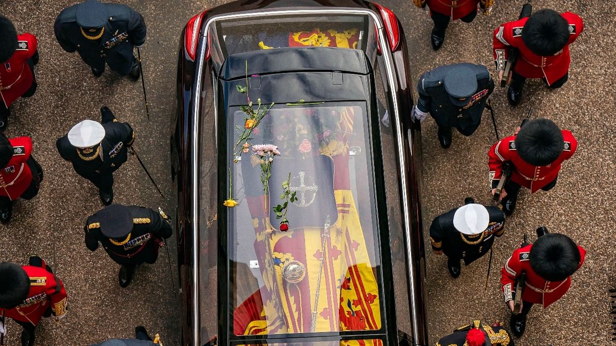 It was the final time her coffin was seen in public after 11 days of national mourning. Credit: AP Photo