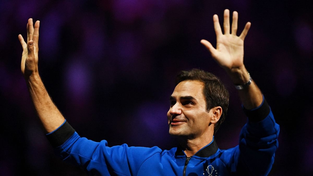 There was a huge roar and a standing ovation as the Swiss great bid adieu to tennis. Credit: Reuters Photo