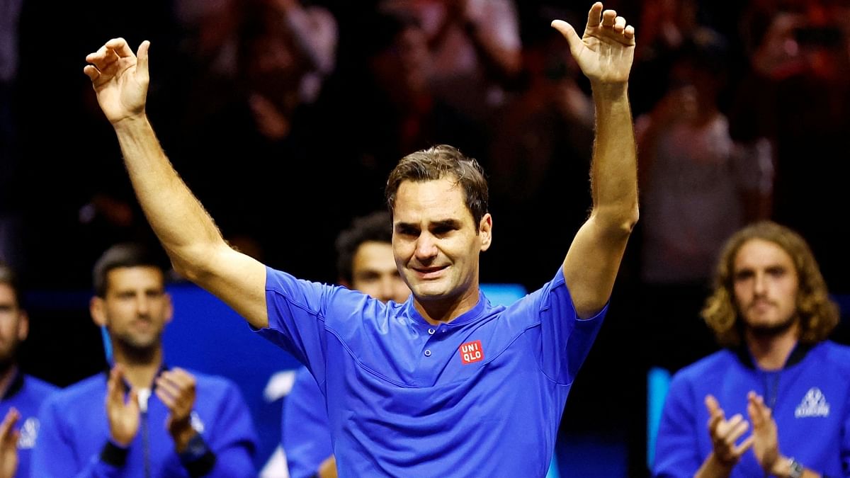 The Swiss champion was overcome with emotion and waved to the crowd who gathered to watch him play one last time. Credit: Reuters Photo