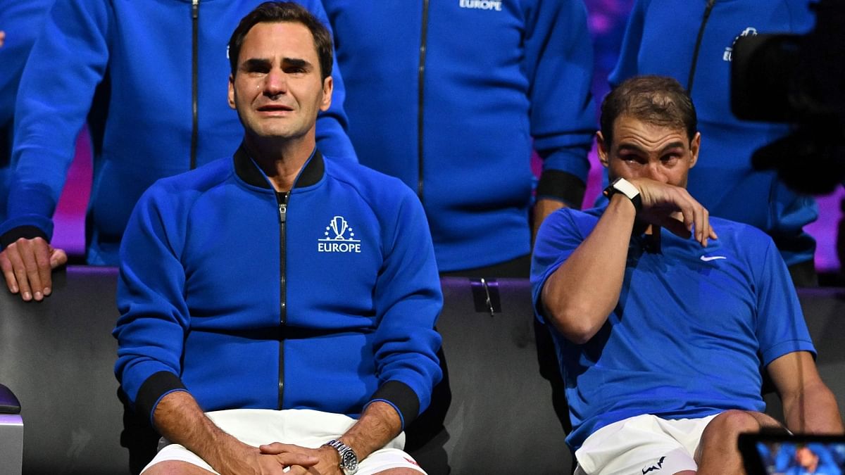 Pictures and videos of Rafael Nadal crying during Roger Federer's farewell have swept the internet with fans praising them for their sportsman spirit. Credit: AFP Photo