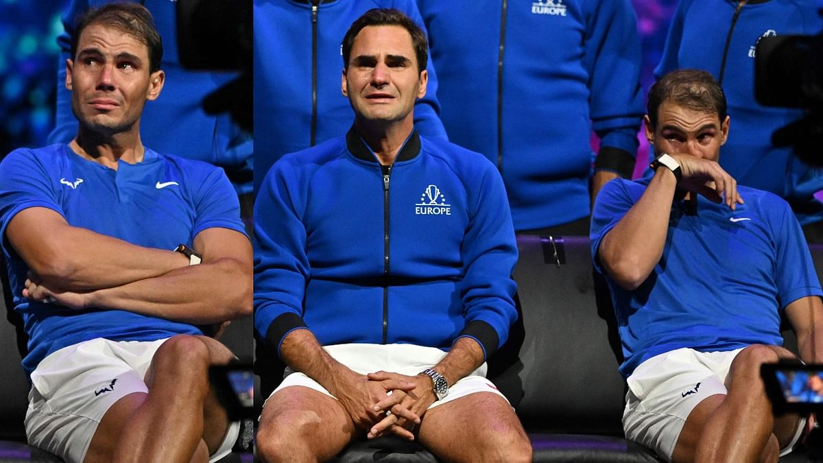 Pics of Rafael Nadal crying at Roger Federer's farewell go viral