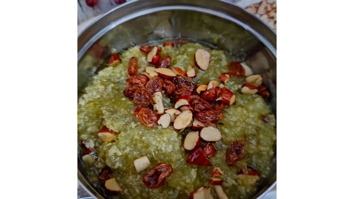 Lauki Ka Halwa: This dish is perfect to keep the festival vibe in full spirit. You need to peel and mash the Calabash (Lauki) and add ghee, milk, sugar, cardamom and cashews to prepare this simple halwa. Credit: ruchicooks/Instagram