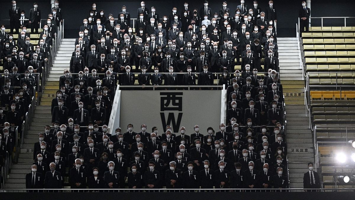 Visitors during the state funeral of former Japanese Prime Minister Shinzo Abe at Nippon Budokan in Tokyo. Credit: AFP Photo