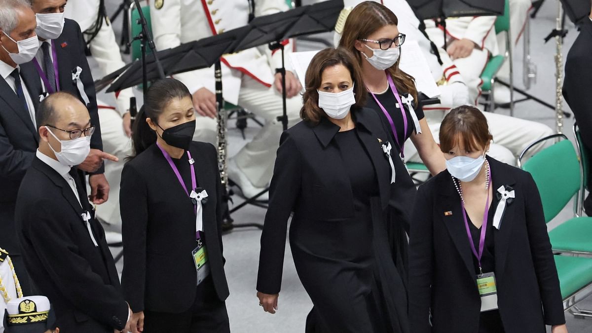 US Vice President Kamala Harris at the state funeral of Japan's former prime minister Shinzo Abe at Budokan in Tokyo. Credit: Reuters Photo