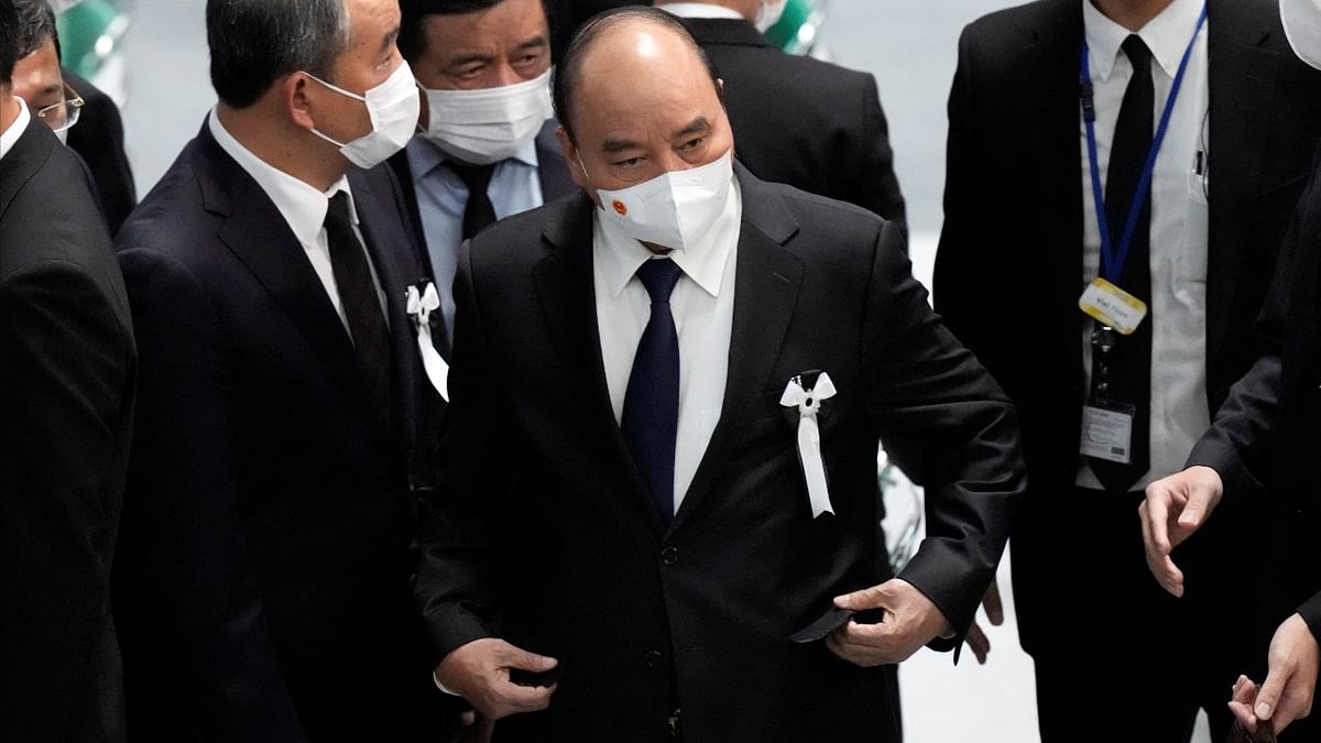 President of Vietnam Nguyen Xuan Phuc during the state funeral of Shinzo Abe at Nippon Budokan in Tokyo. Credit: Reuters Photo